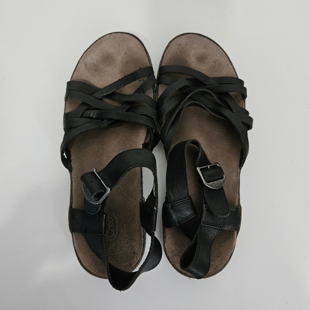 Chaco Dorra Leather Strappy Sandals Womens 9 Black Resortwear Minimalist